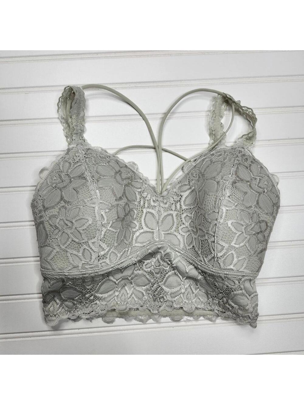 Daytrip Women's Delicate Lace Bralette with Floral Design Gray Medium